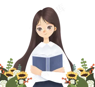 手绘卡通开心的女孩免扣元素