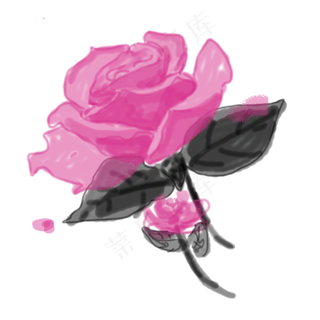 一朵带刺的手绘玫瑰花免扣图