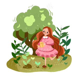 植树节春天浇花的小女孩
