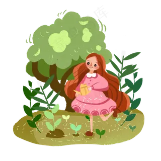 植树节春天浇花的小女孩