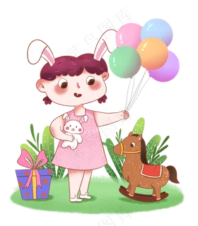 儿童节手拿气球的可爱小女孩,免抠元素