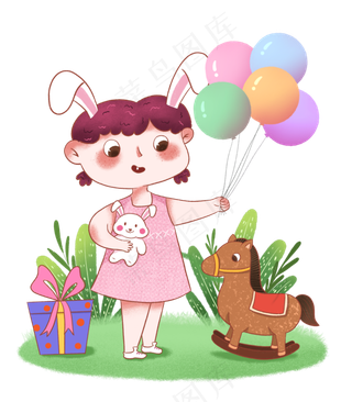 儿童节手拿气球的可爱小女孩,免抠元素