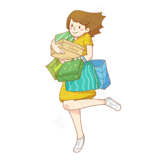 双十一狂欢购物节卡通女孩PNG