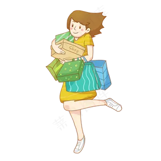 双十一狂欢购物节卡通女孩PNG
