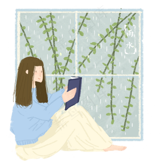 春天新柳节气阅读少女PNG春雨,免抠元素