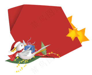 圣诞节圣诞帽小鸟红色贺卡边框,免抠元素