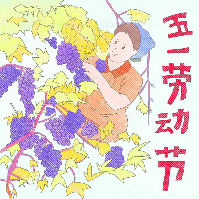 劳动节植物摘水果卡通(2000X2000(DPI:72))psd模版下载