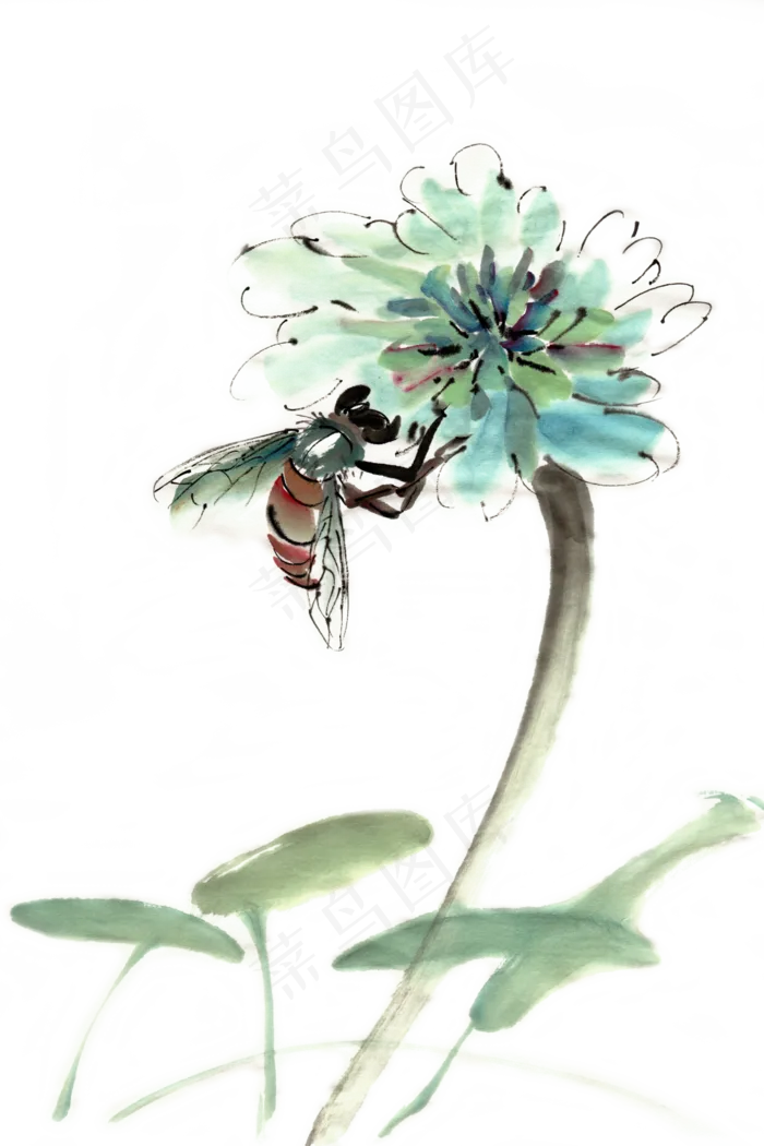 蜜蜂采蜜水墨画PNG免抠素材(4724*7087px 300 dpi )psd模版下载