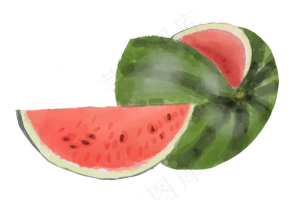 夏日解暑手绘西瓜png,免抠元素