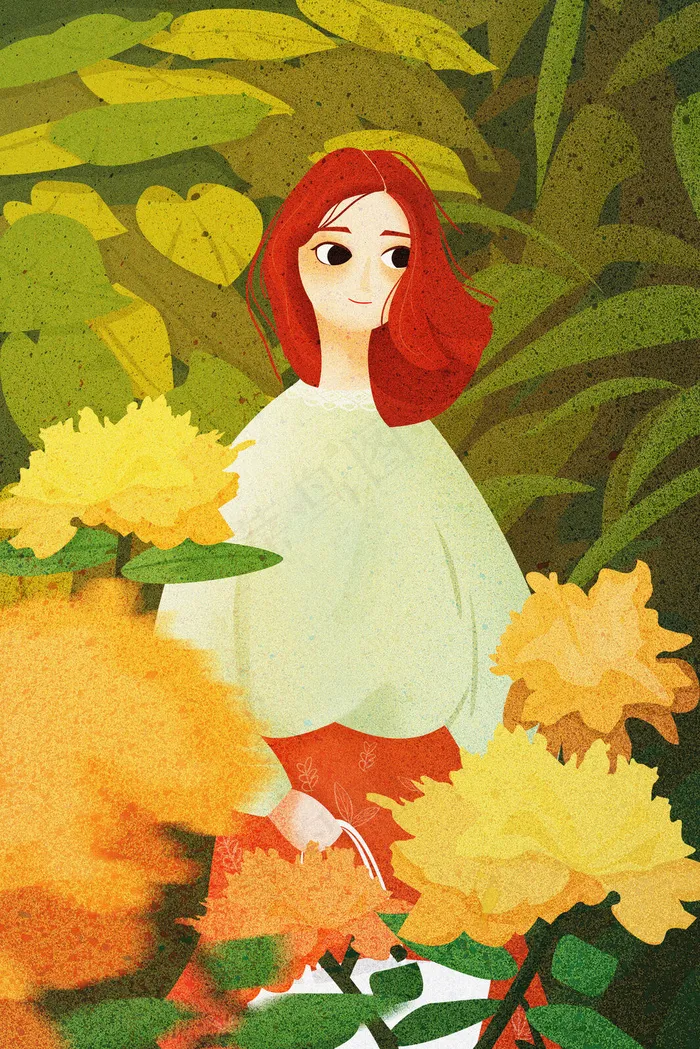 三月你好温暖女孩花草