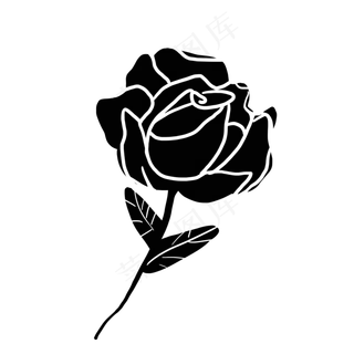 黑色手绘玫瑰花剪影