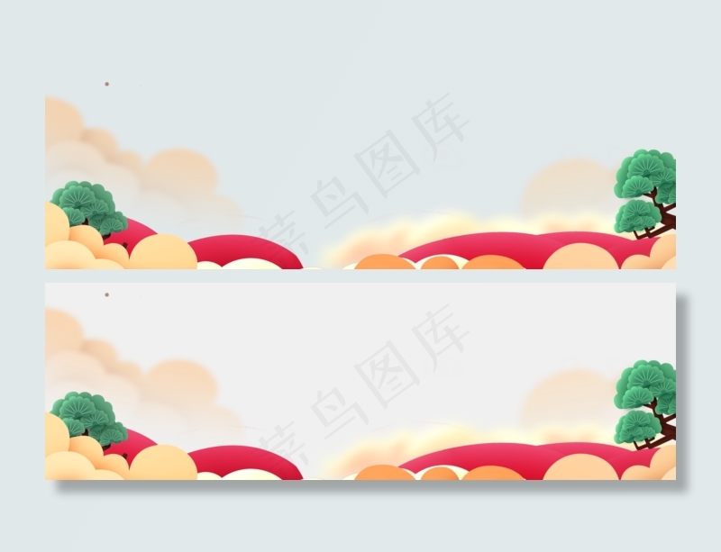 卡通红色新年底部装饰,免抠元素(1920*600px)psd模版下载
