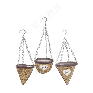 手绘水彩园艺吊兰藤编花瓶花盆