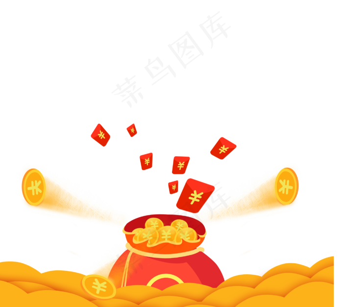 新年红色系矢量电商福袋金币海洋,免抠元素(3001*2687px 300 dpi )psd模版下载