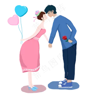 绿色情人节亲吻的情侣相爱手绘免