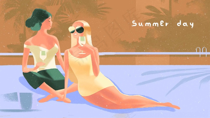 你好夏天治愈系唯美海边比基尼女孩(2880*1620px 300 dpi )psd模版下载