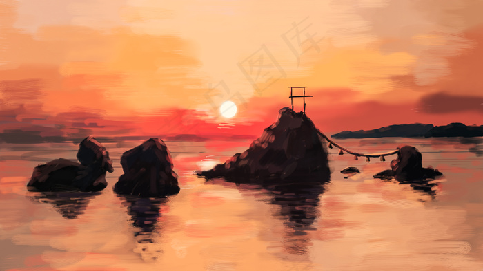 夏日夕阳海边的山(2880*1620px 300 dpi )
