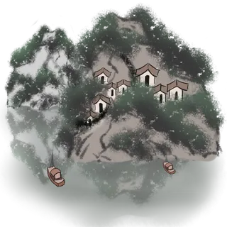 高山流水村子复古山水画