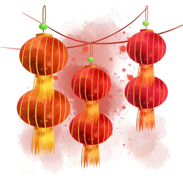 水彩春节喜庆灯笼,免抠元素