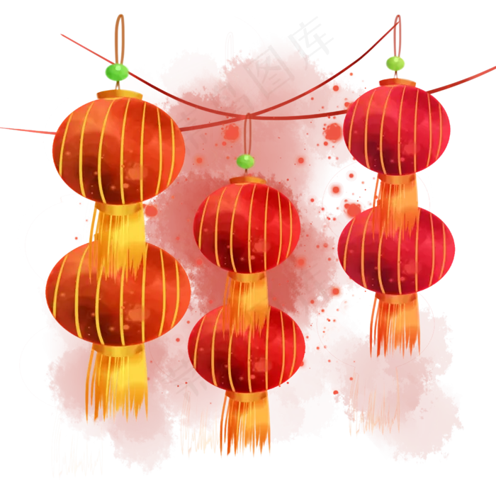水彩春节喜庆灯笼,免抠元素(2500X2500(DPI:300))psd模版下载