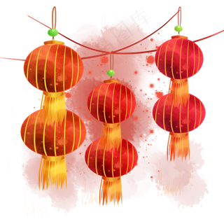 水彩春节喜庆灯笼,免抠元素