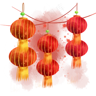 水彩春节喜庆灯笼,免抠元素