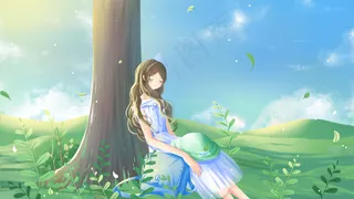 蓝色唯美卡通小清新治愈夏季旅游午睡配图