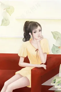 青春女孩沙发上的美少女