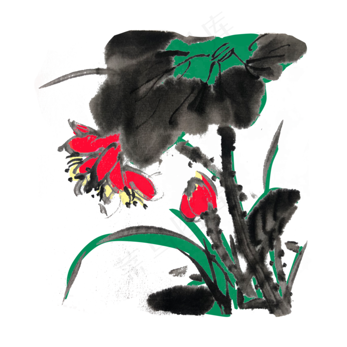 古风水墨荷花手绘素材(4000X4000(DPI:300))psd模版下载