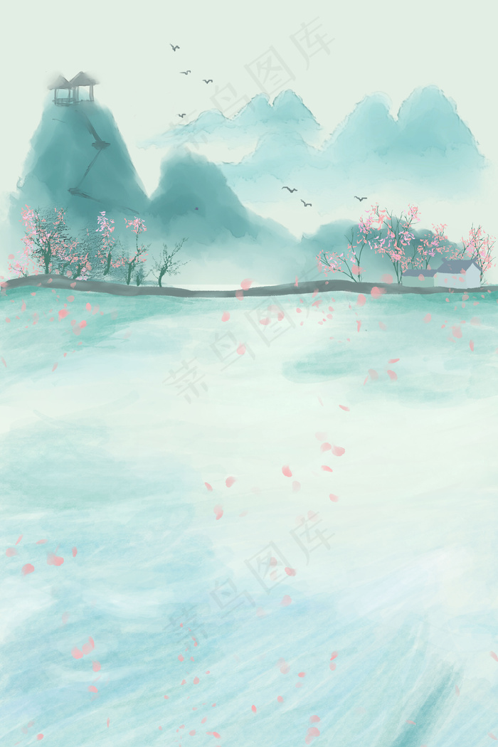 蓝色的湖泊和山峰