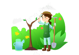 植树节种树的女孩
