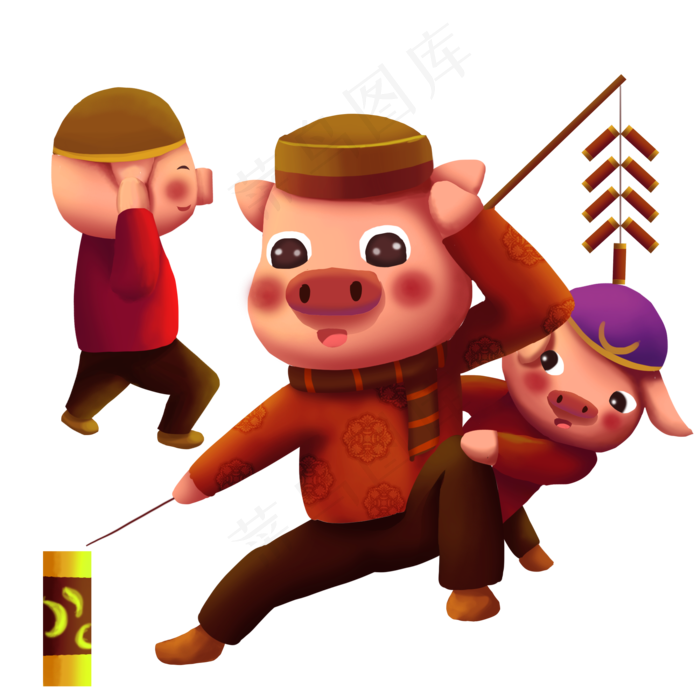 猪年放鞭炮手绘免抠元素