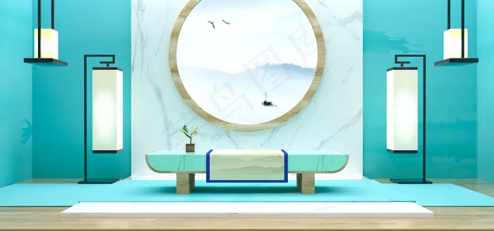 C4D小清新书香展台场景(1920*900px 	       )