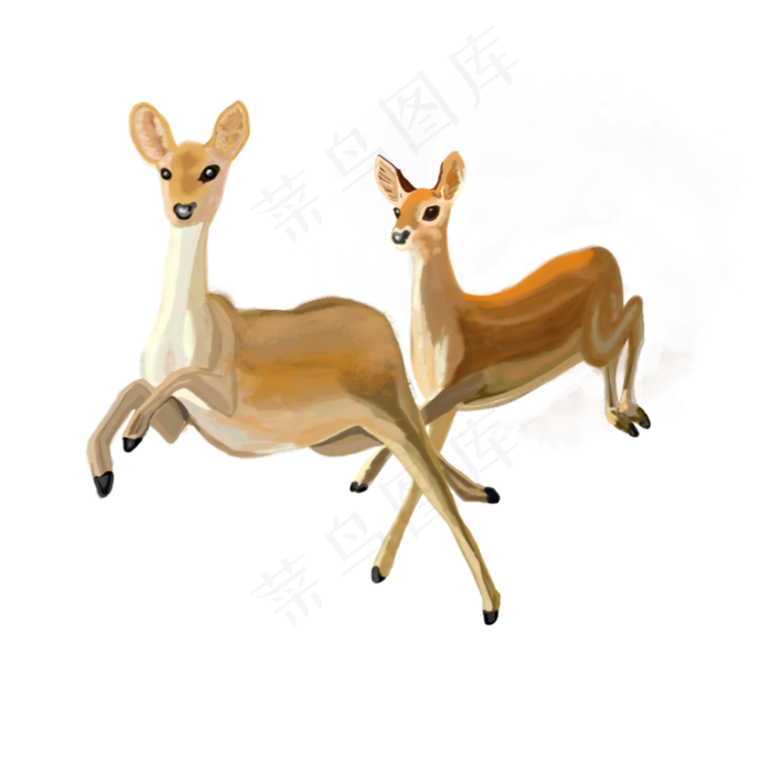 中国风水彩奔跑的小鹿手绘免抠高