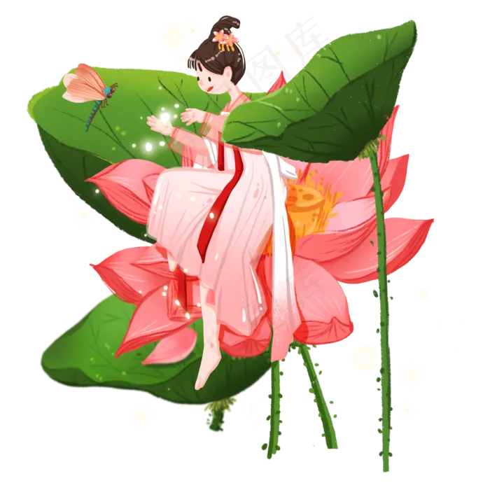 夏至节气荷花上的精灵女孩(2000X2000(DPI:300))psd模版下载