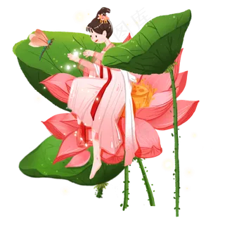 夏至节气荷花上的精灵女孩