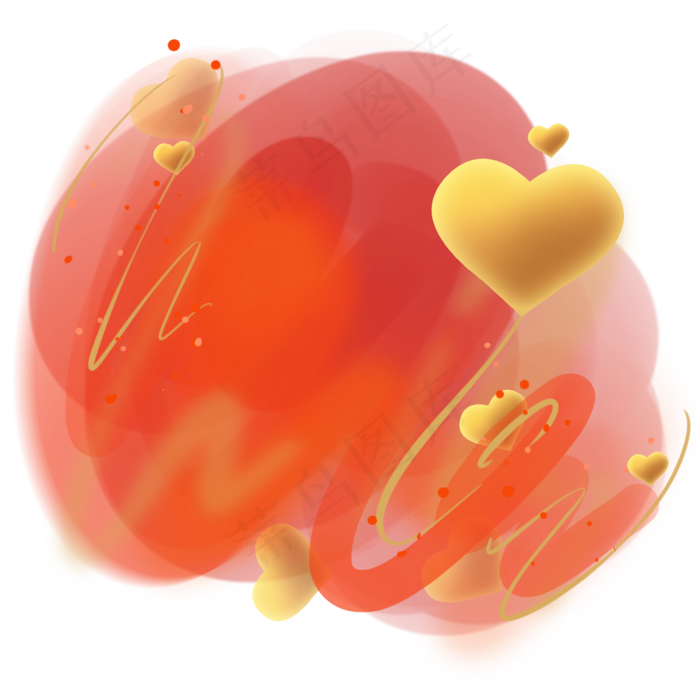 红色炫彩金色心(2000X2000(DPI:300))psd模版下载