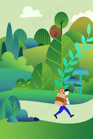 绿色系扁平风五月你好男孩游玩配图