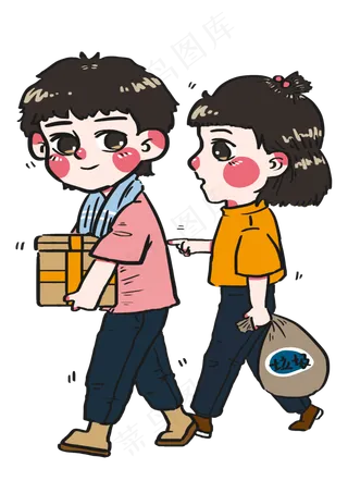 五一劳动节男孩女孩一起搭配干活