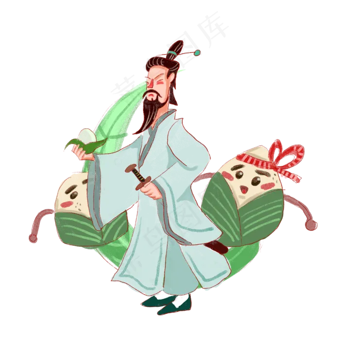 端午节屈原粽子卡通手绘人物免抠(4000X4000(DPI:300))psd模版下载
