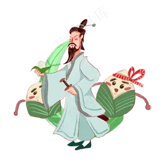 端午节屈原粽子卡通手绘人物免抠