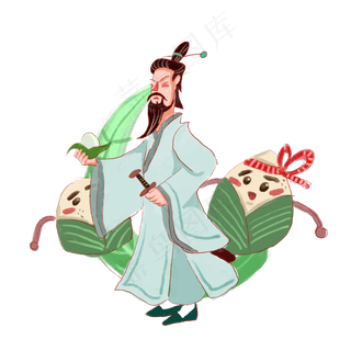 端午节屈原粽子卡通手绘人物免抠