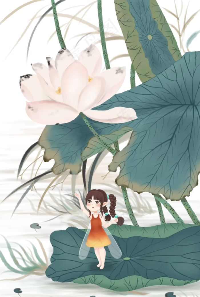 手绘大暑中国风荷花下载(3309X4897(DPI:300))psd模版下载