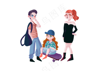 五四青年节卡通手绘时尚男女,免抠元素