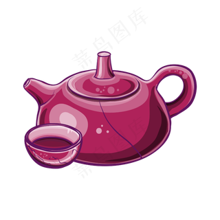 矢量手绘粉色茶壶