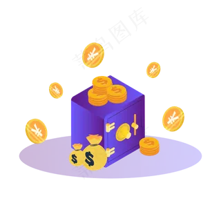 矢量手绘金币保险柜,免抠元素