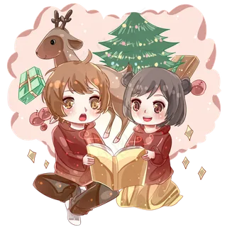 手绘平安夜兄妹读书,免抠元素 手绘平安夜兄妹读书,免抠元素