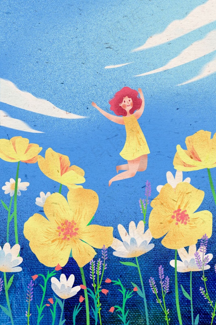 扁平风春天花海风景