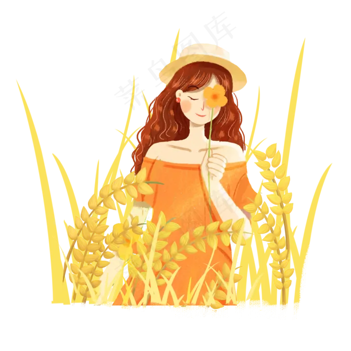 芒种麦田吹风女孩png素材(2000X2000(DPI:300))psd模版下载