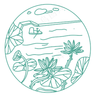 绿色圆形荷花图形